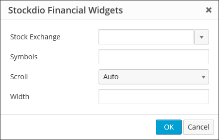 Stock Market Ticker widget dialog.