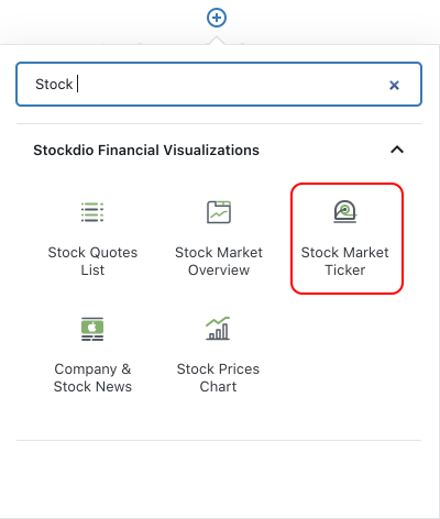 Stock Market Ticker block sidebar settings.