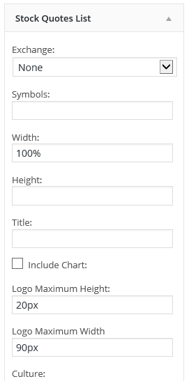 Stock Quotes List widget dialog.