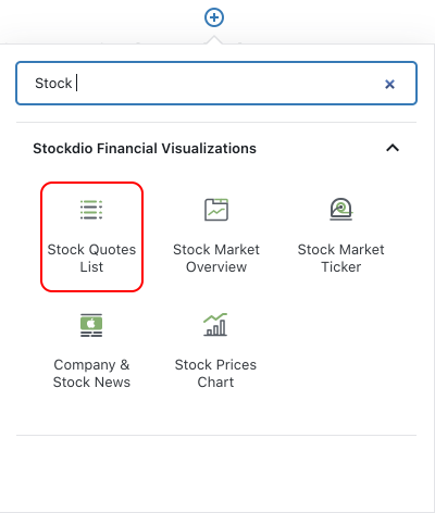 Stock Quotes List block as part of the Stockdio Financial Visualizations category.