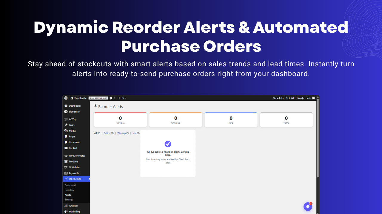 Dynamic reorder alerts and automated purchase orders.