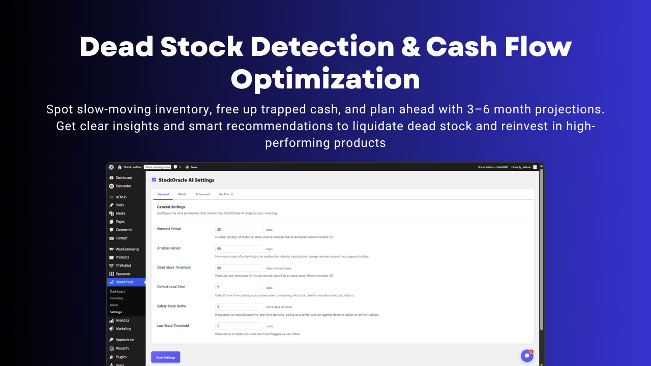 Dead stock detection and cash flow optimization.