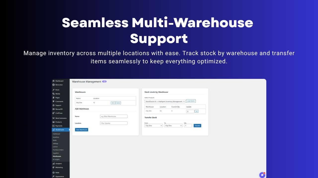 Seamless multi-warehouse support in StockOracle AI Pro.