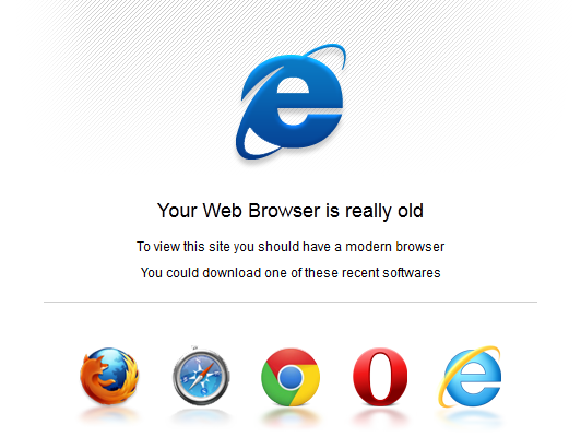 Here is what a visitor with an old version of IE will see when the plugin is activated