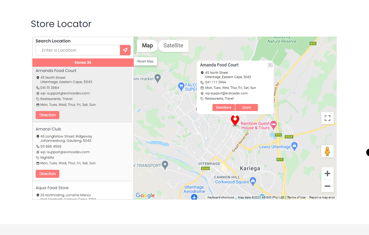 Store Locator Marker InfoWindow