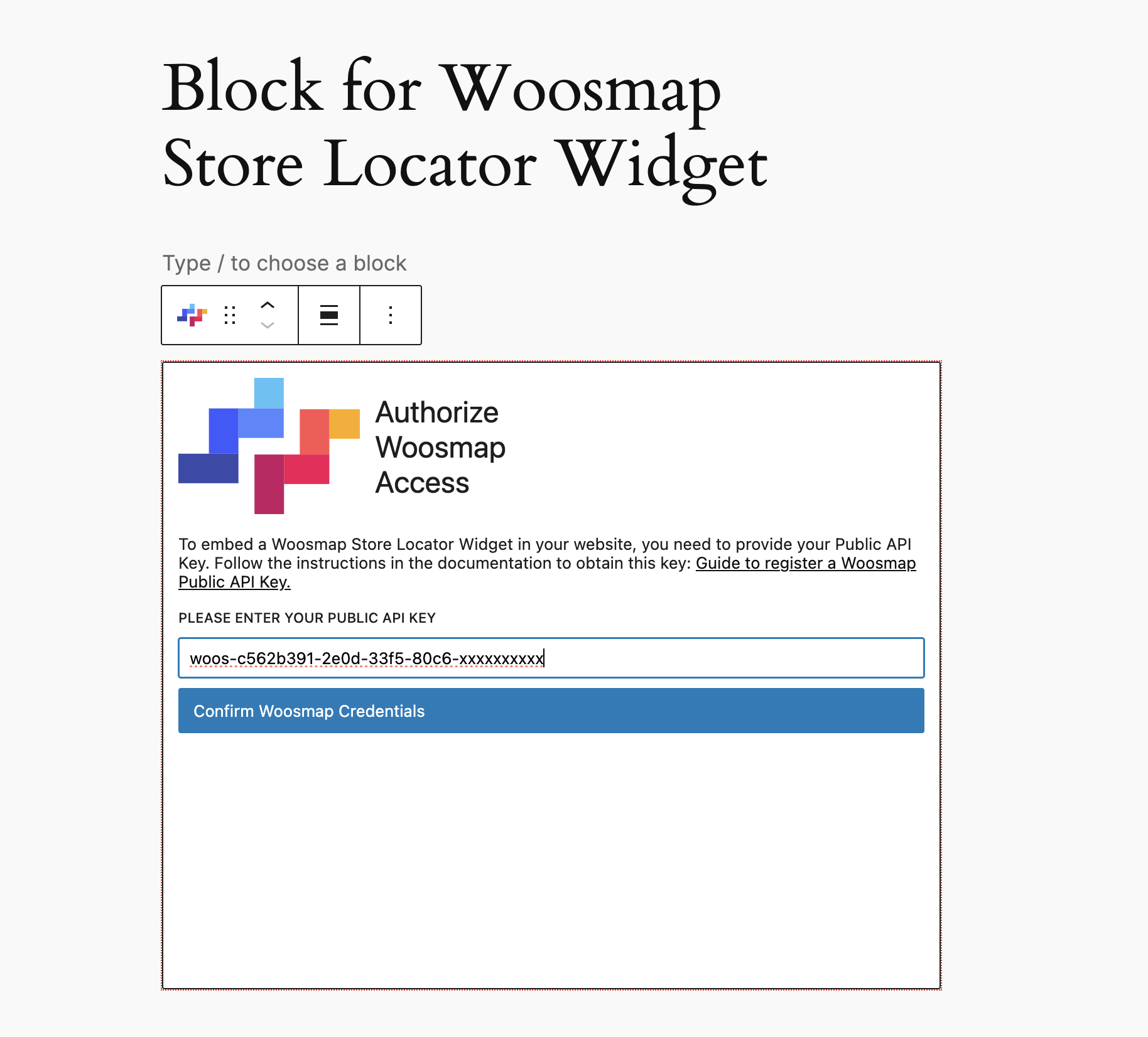 Block Configuration API Key