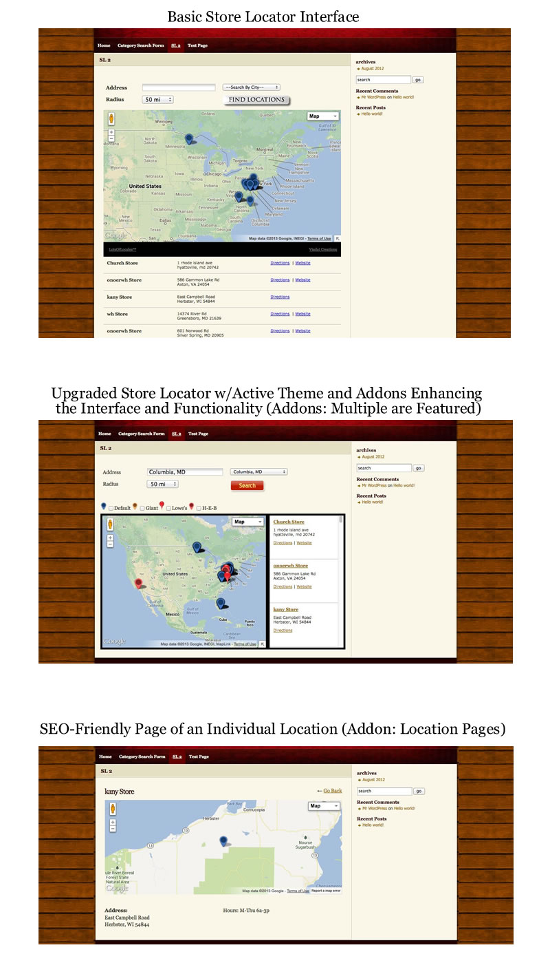 Examples of the Store Locator's Basic and Upgraded User Interfaces