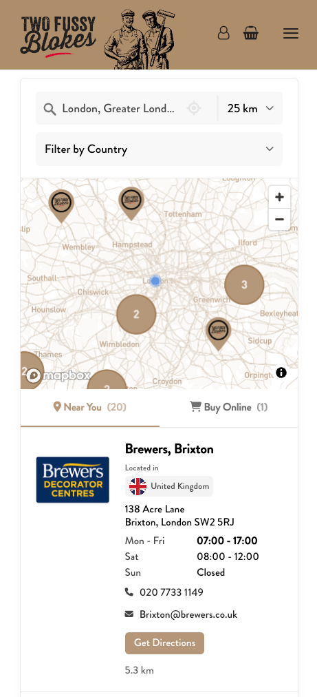 Fully responsive mobile view with map, search, and location details.
