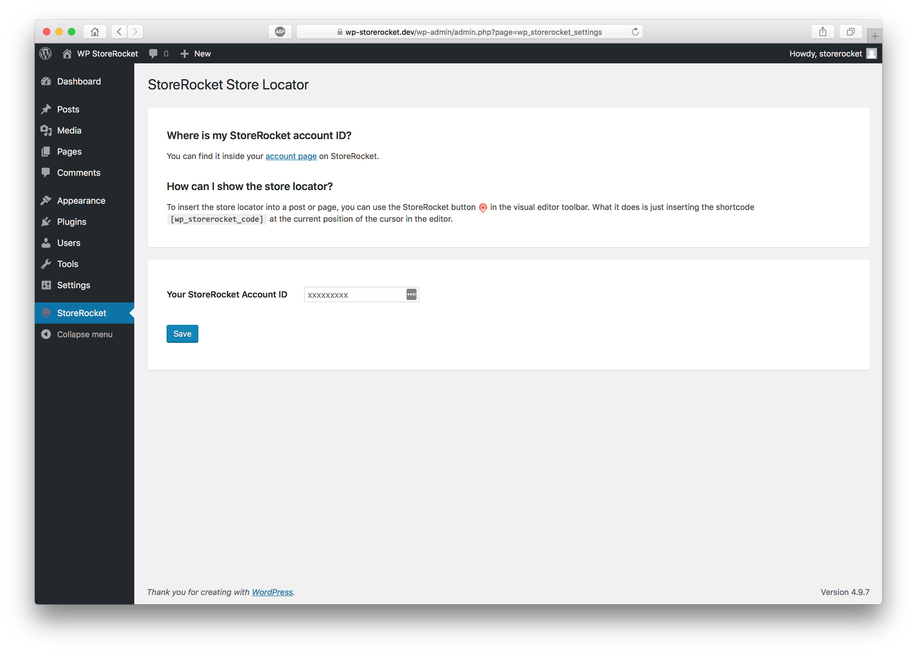 Plugin settings page.