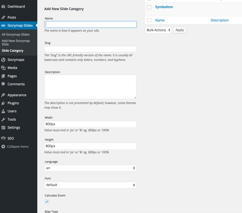 Add new Slide Category Screen