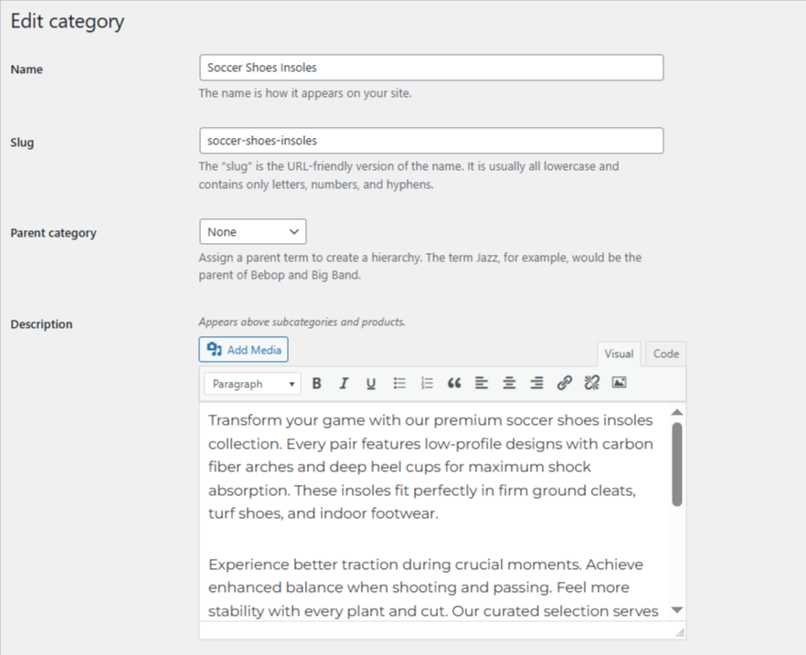 StratiSilo Settings panel — products per page, subcategory columns, and breadcrumb settings