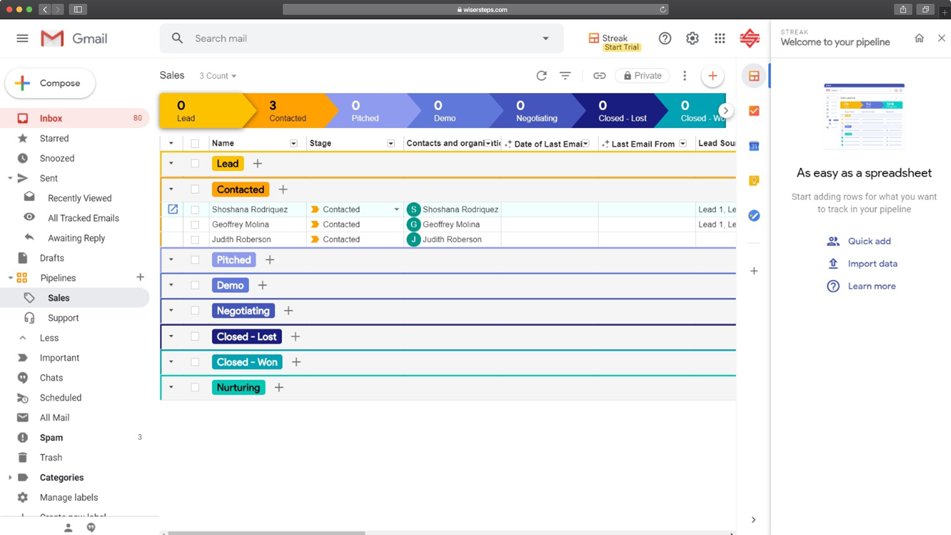 Showing the contacts after submitting the form