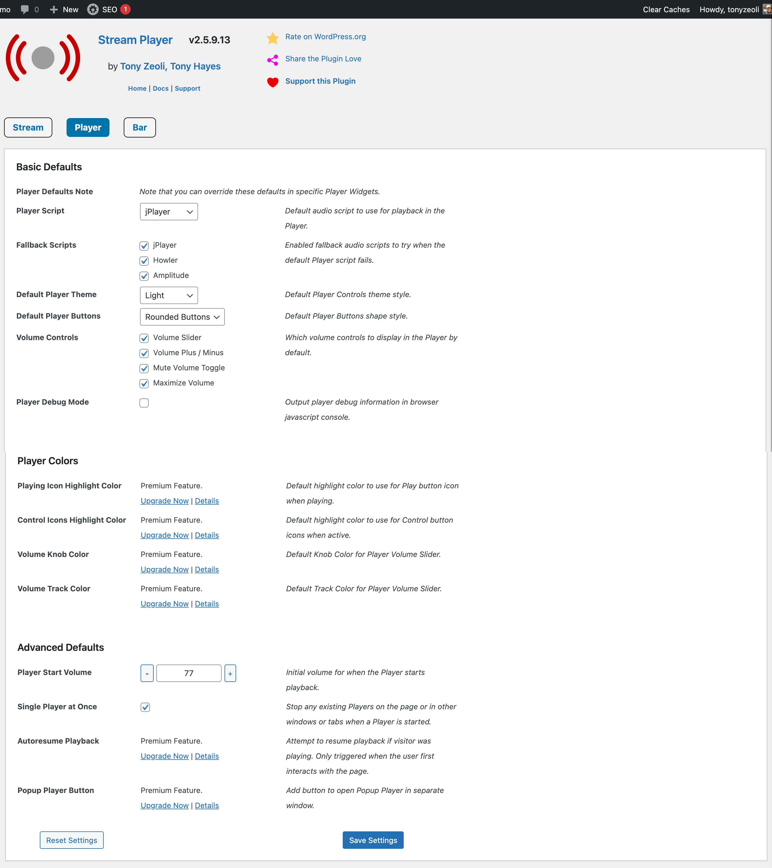 Settings: Player