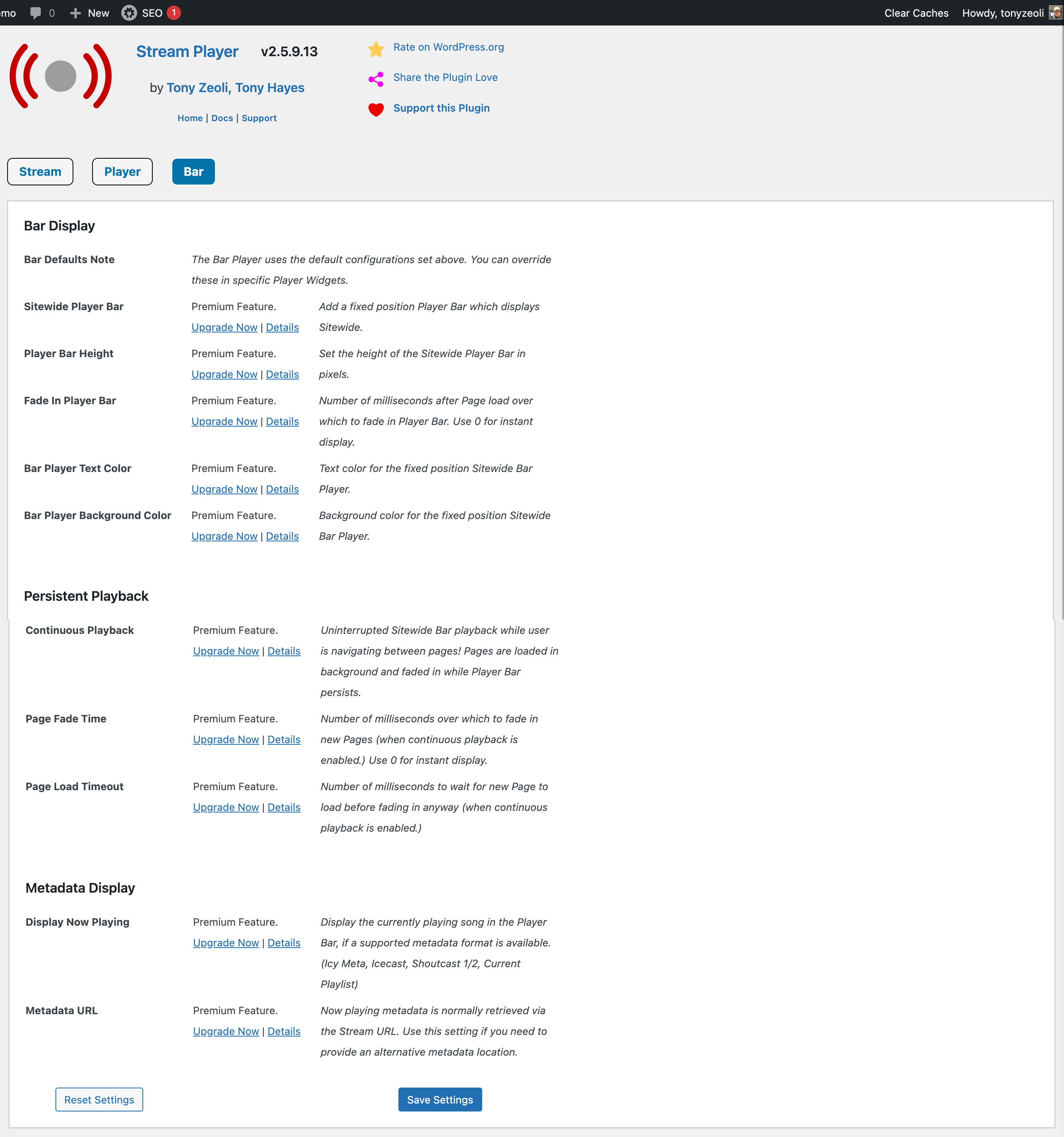 Settings: Bar