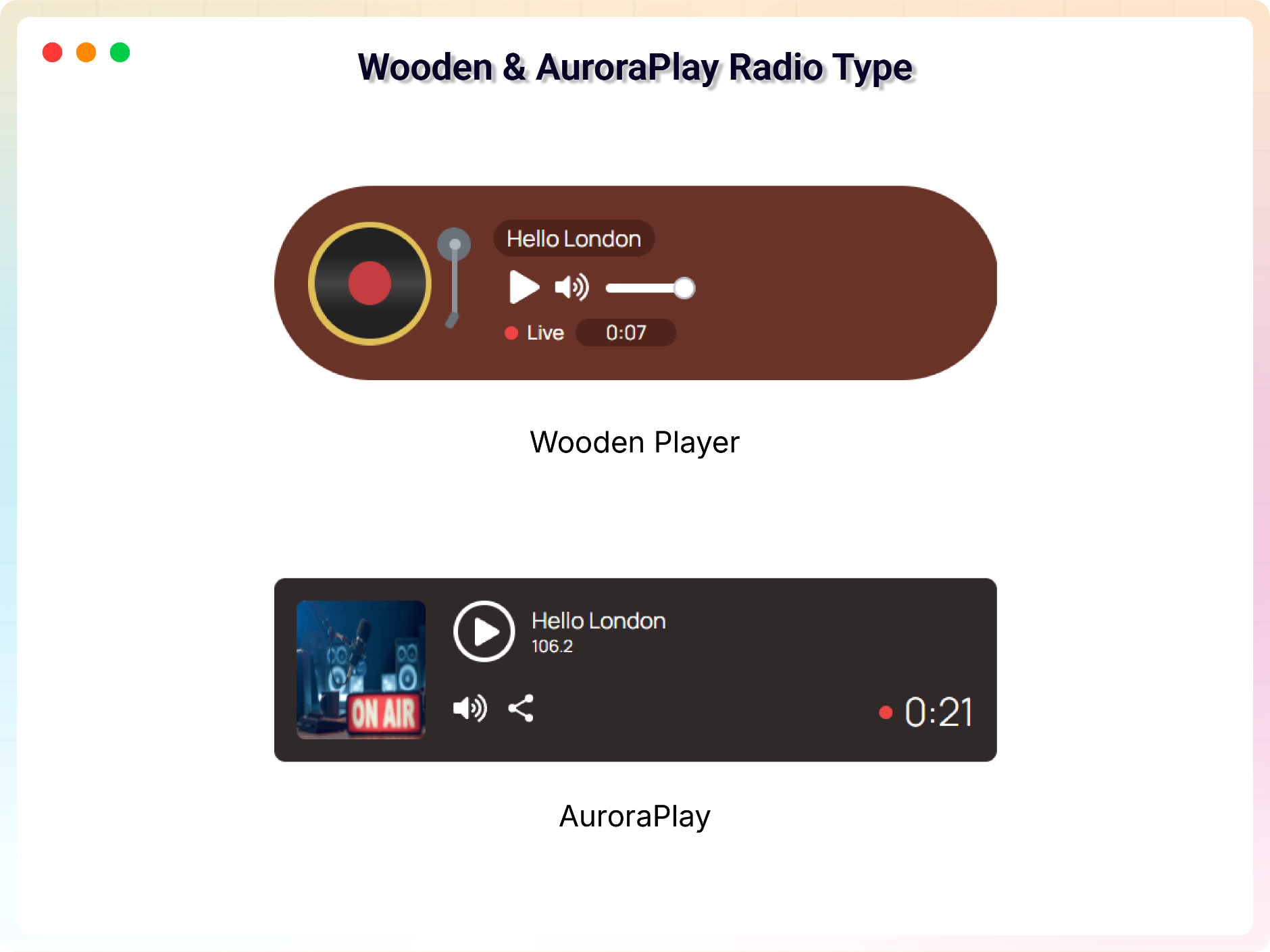 Wooden and AuroraPlay Radio Type