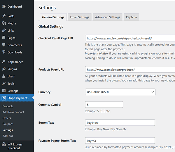 Stripe Plugin Orders Menu