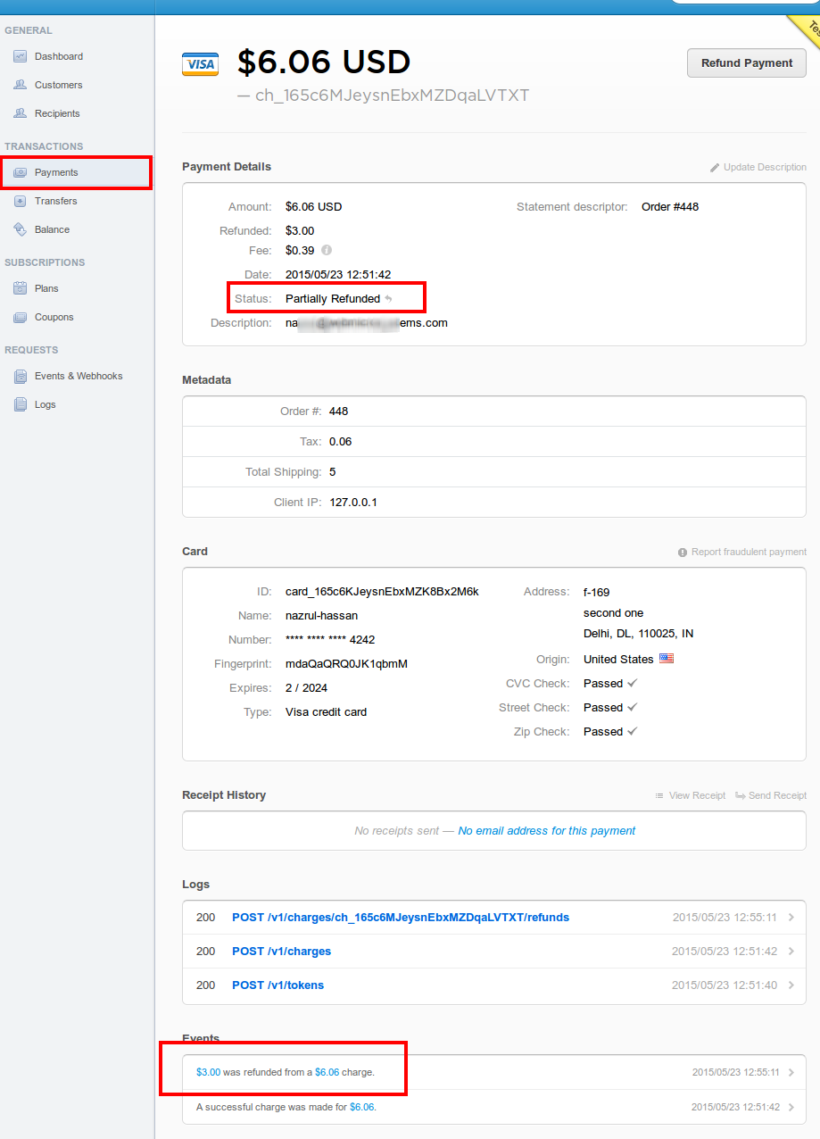 Screeensho 4 - This plugin passes Order Id in stripe meta and billing email in description.