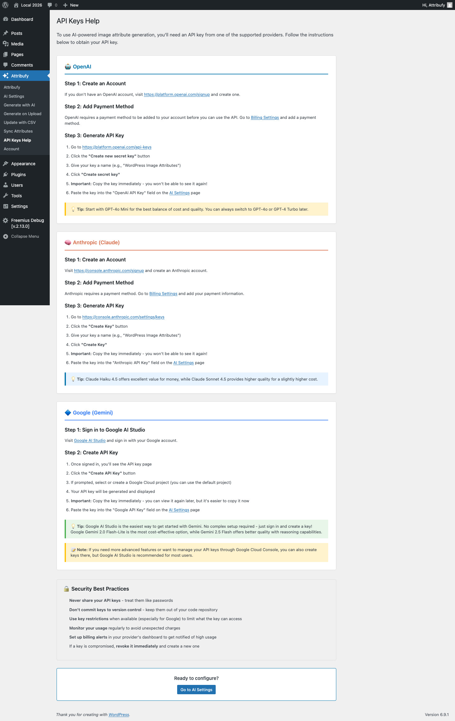 Media Library modal with Generate Attributes button