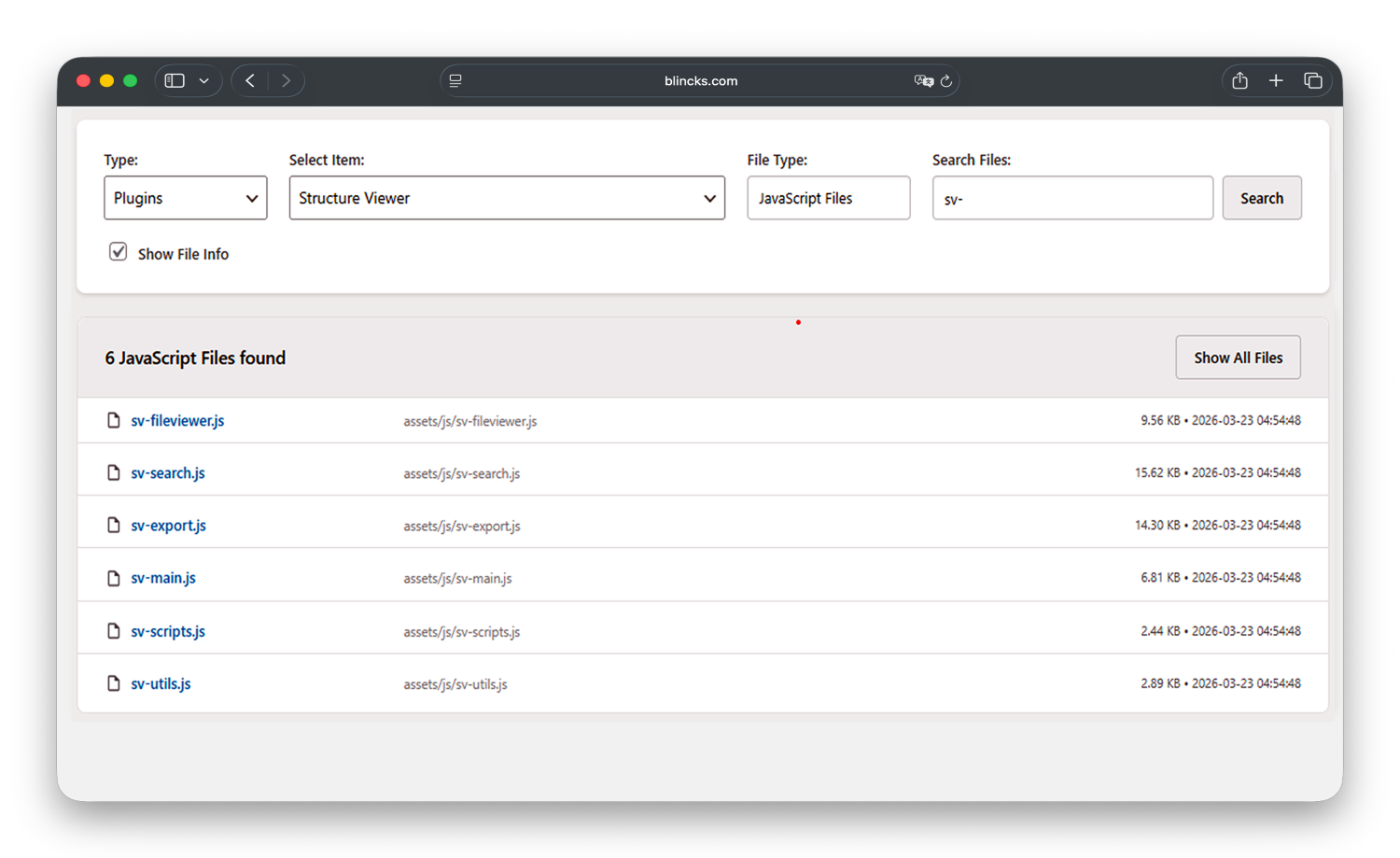 Search results with file type filtering