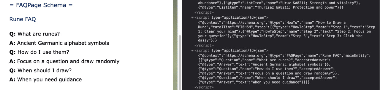 Frontend Output — Clean HTML with proper Q&A formatting for FAQPage