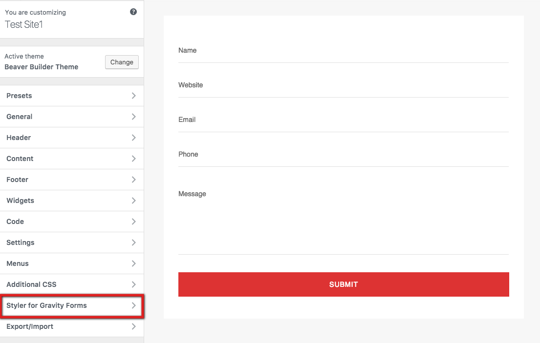 Open customizer at gravity forms page and you will find a new menu called Styler for Gravity Forms