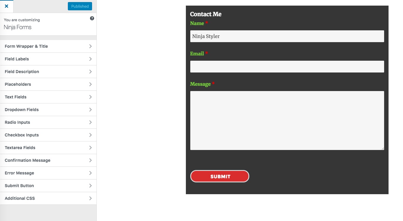 Form styling options view