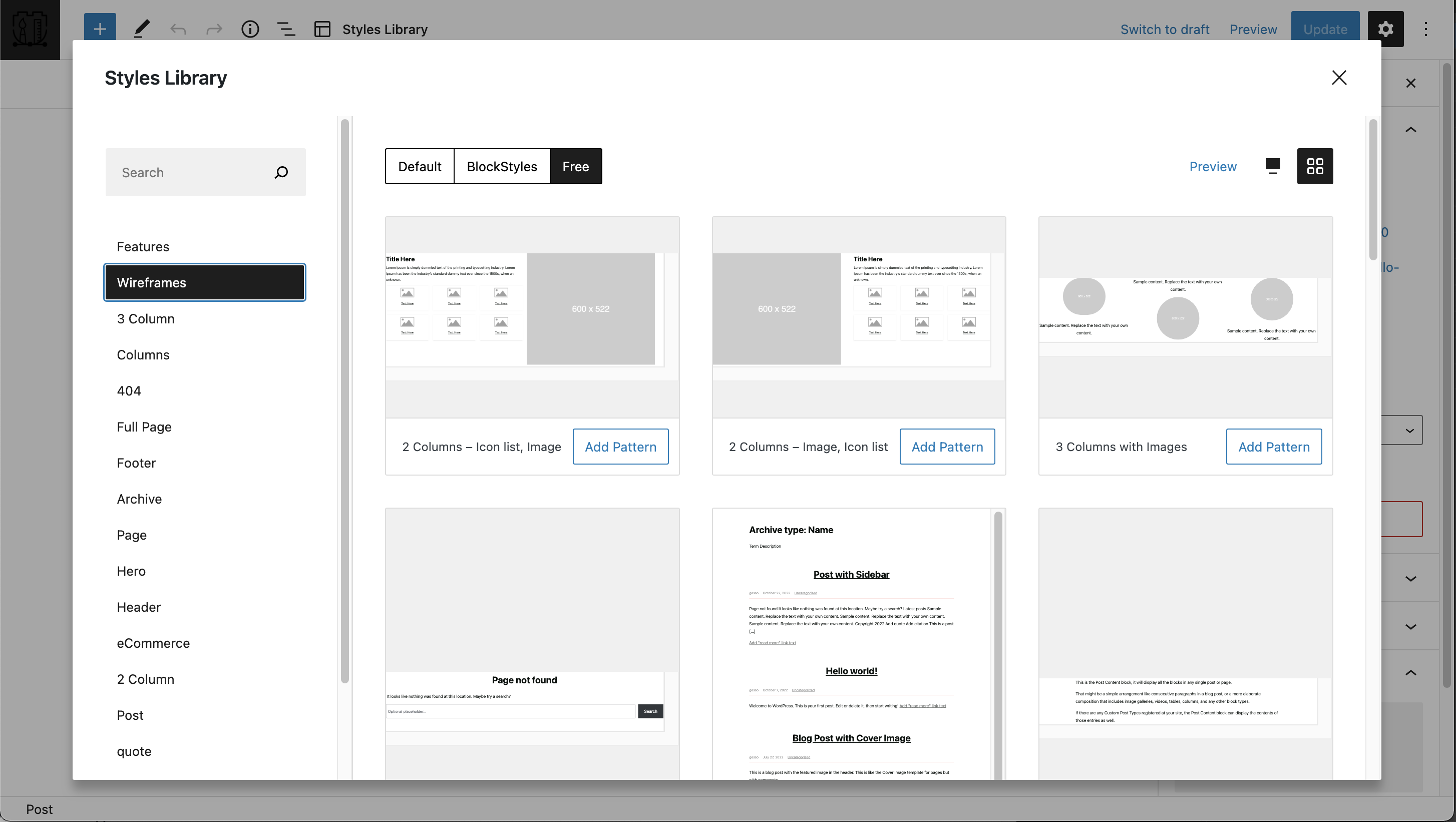 Create your own Block Patter from the List View.