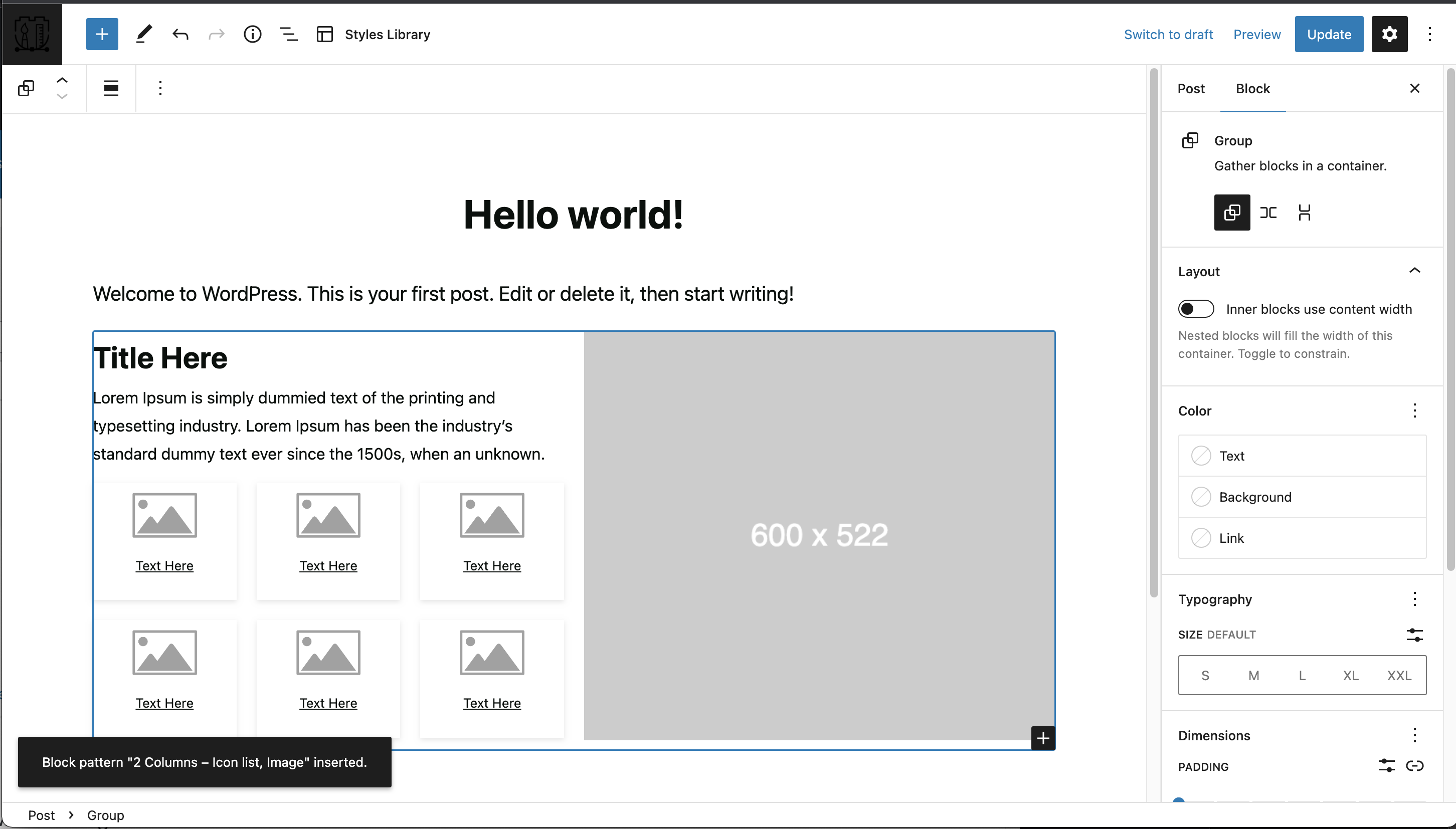 Create your own Block Patter from the Top toolbar.