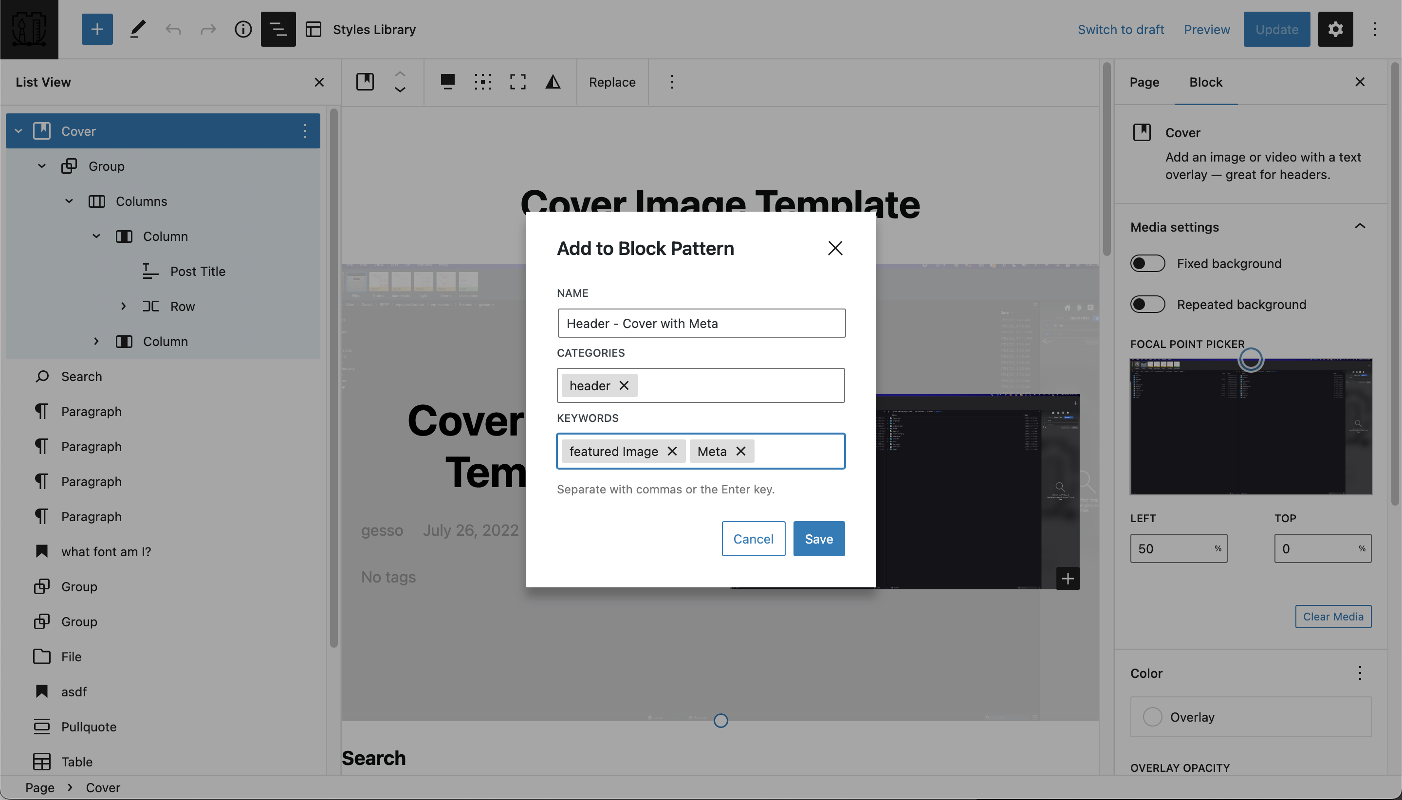Admin view of your created Block Patters