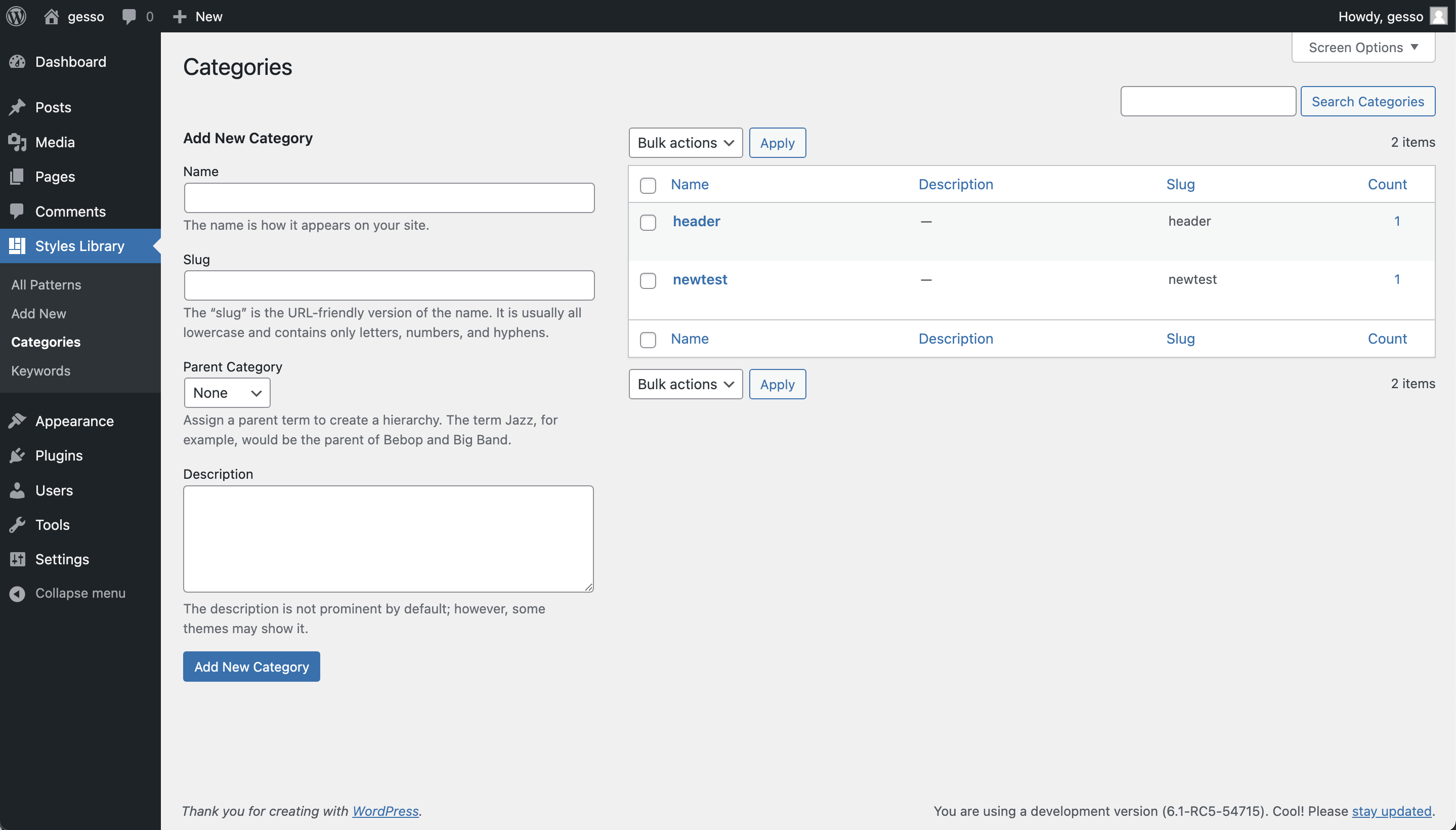 Shows new Block Pattern added to the content