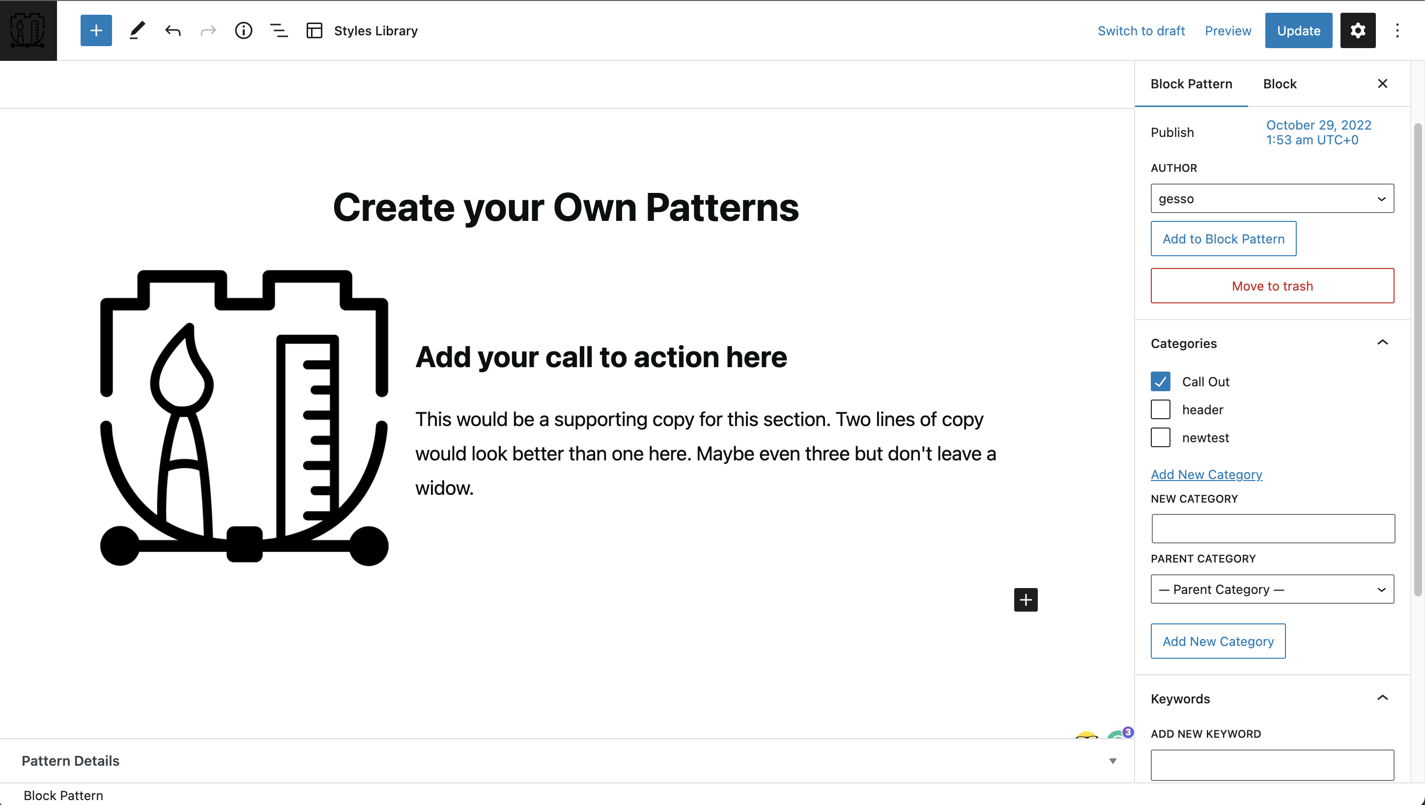 Importing your exported Block Patterns