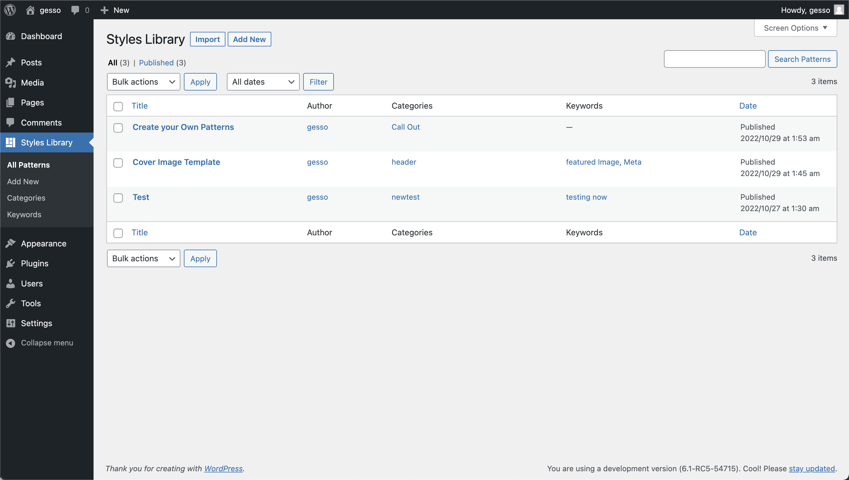 Export your Block Patterns.