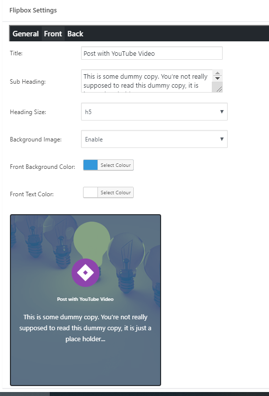 Post Specific Settings (Front)