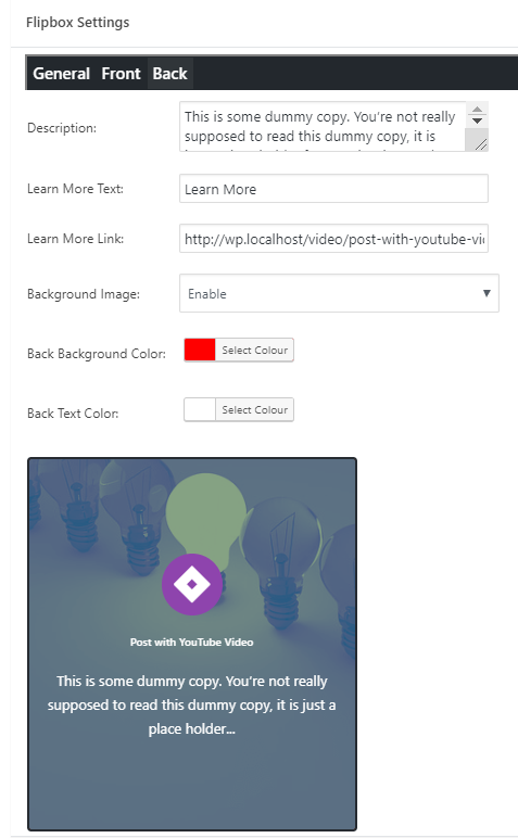 Post Specific Settings (Back)