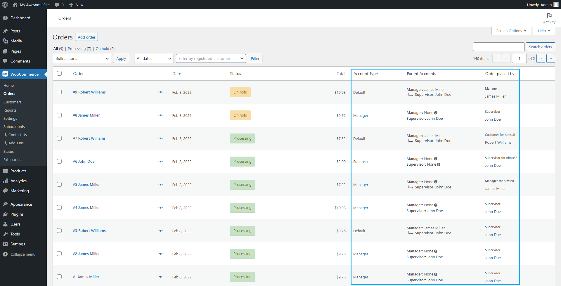 Admin Order Page