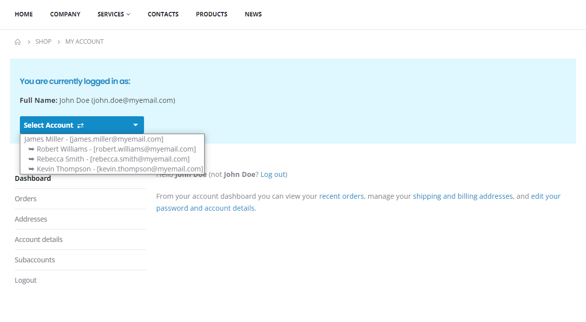My Account - Subaccount Orders