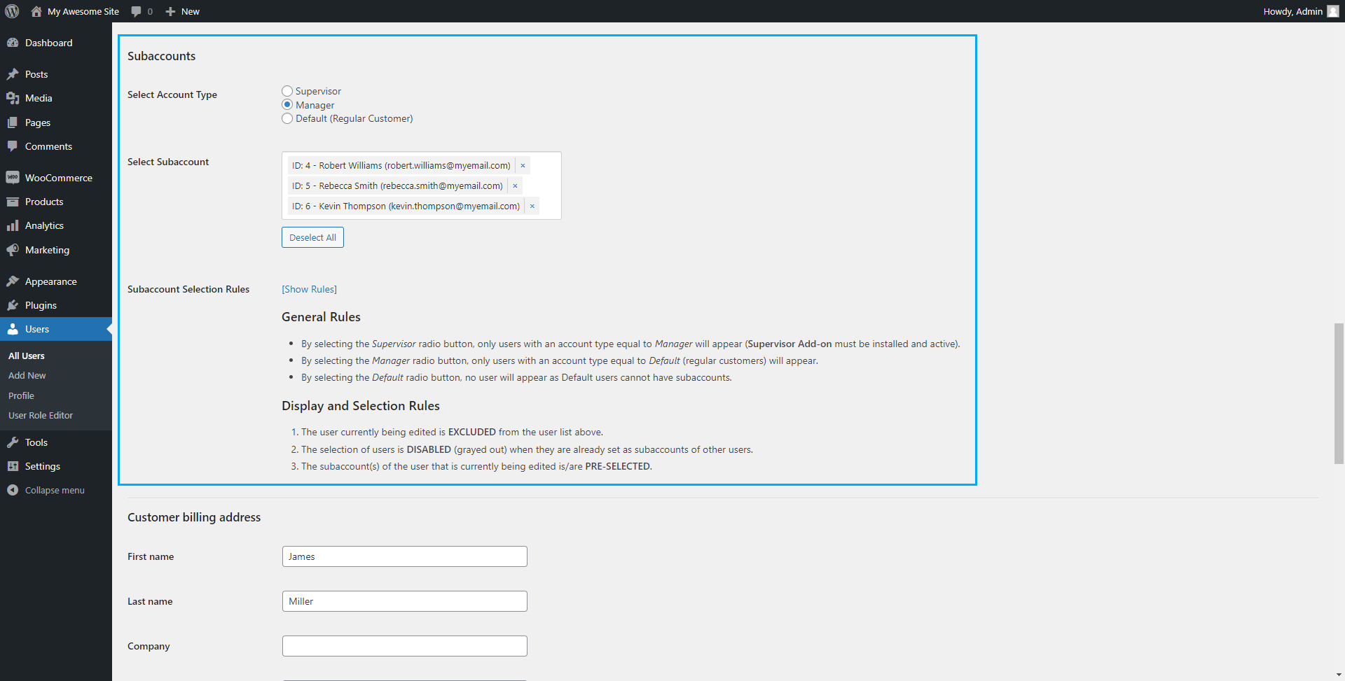 Admin Users List Page (premium feature)