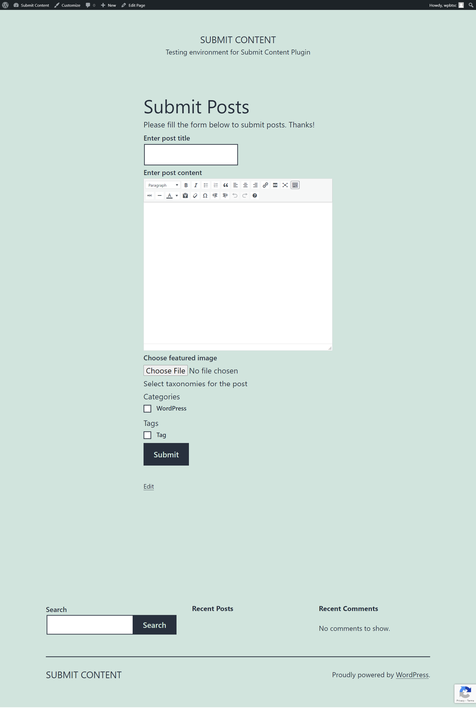 Submit Content form on the frontend