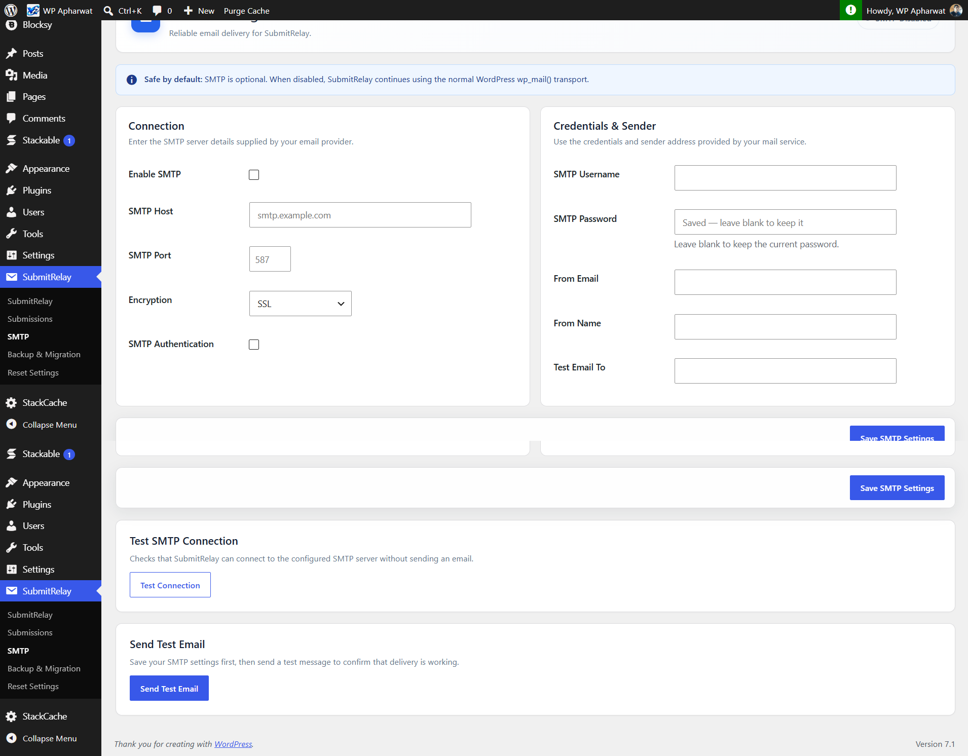 SubmitRelay form and floating button settings.