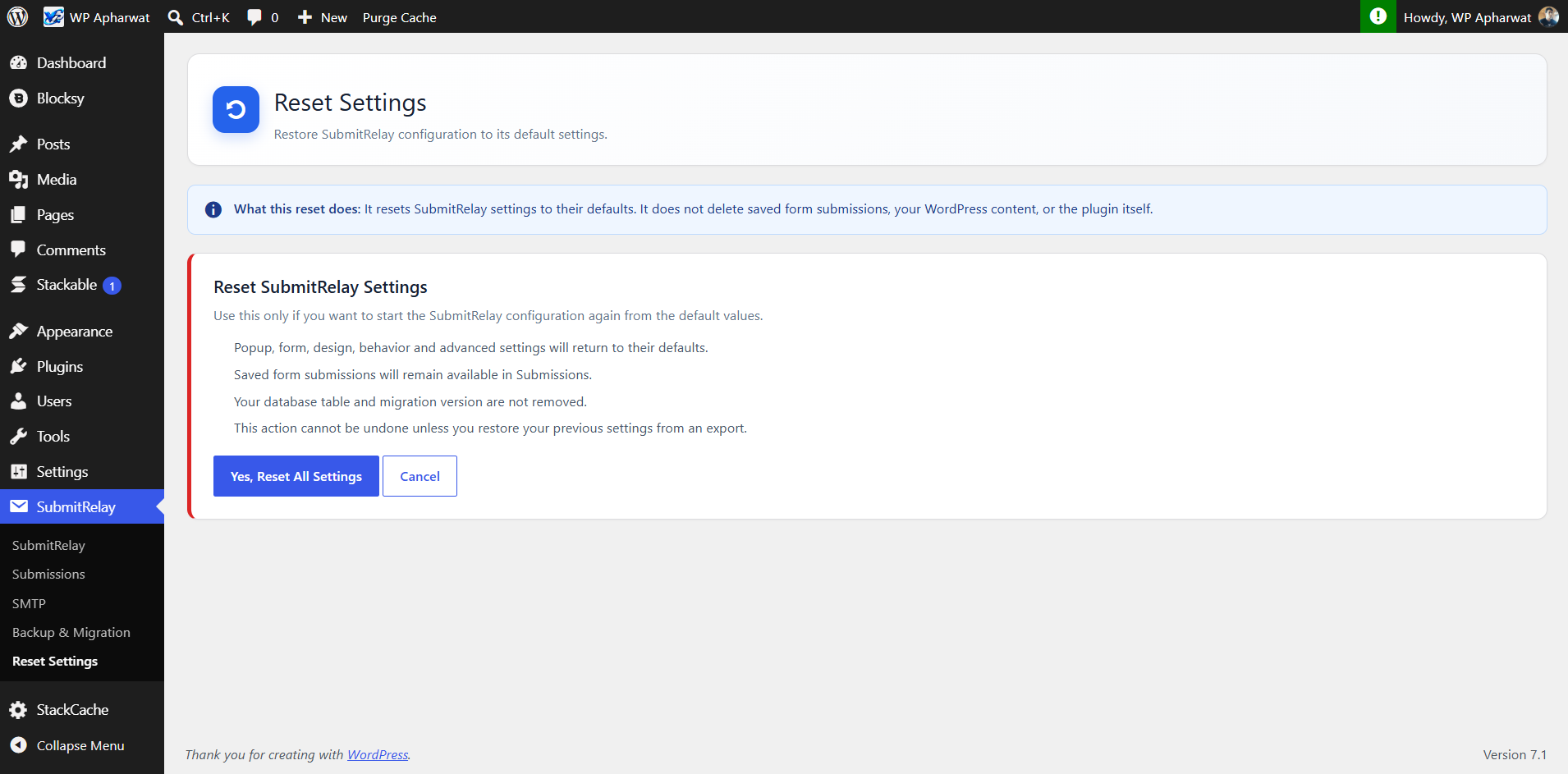 SubmitRelay saved submissions management.