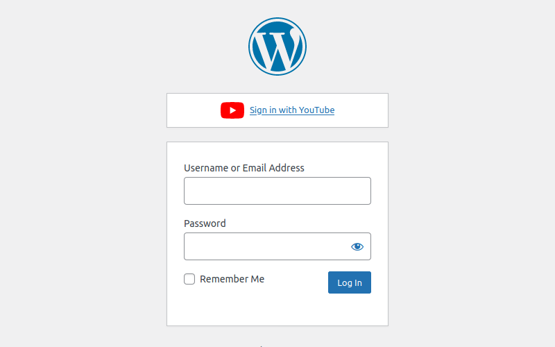 "Sign in with YouTube" button on the main WP login page.