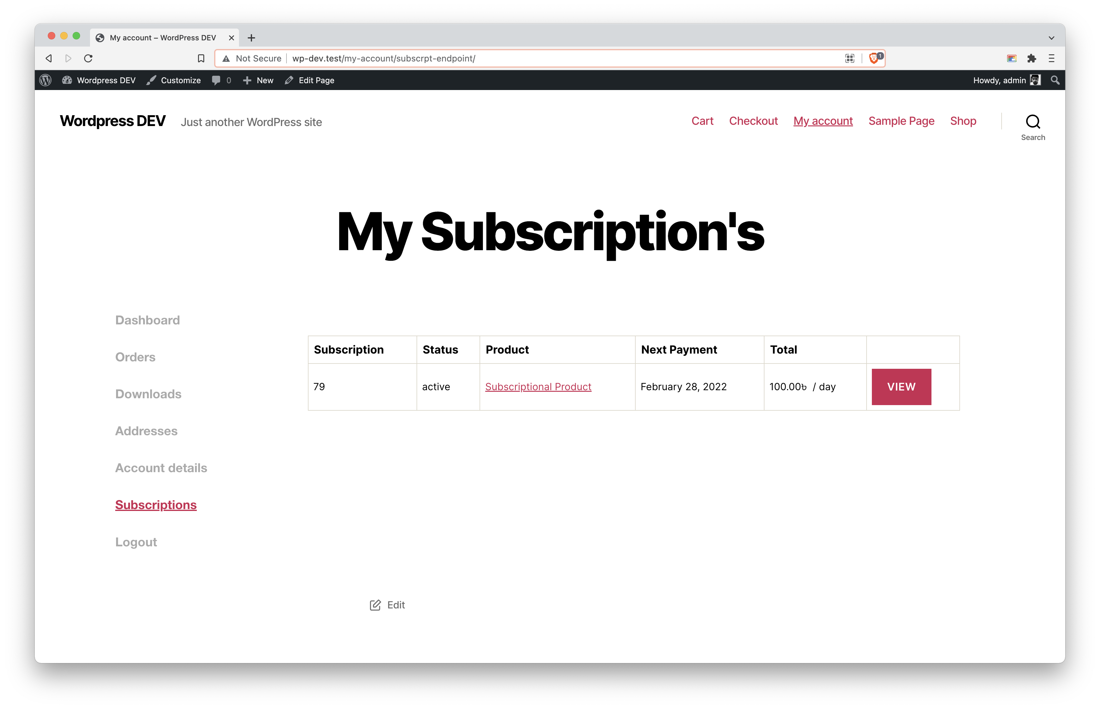 View Subscription Product Details on Product Page