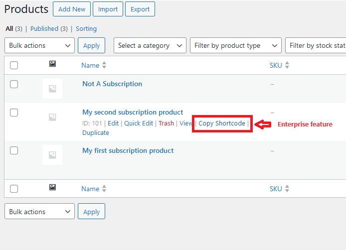 Copy shortcode link