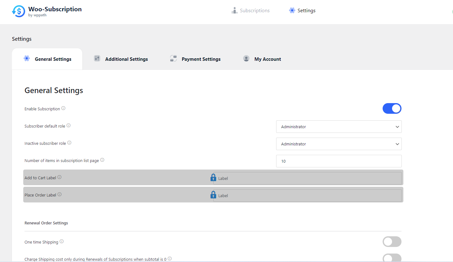 Subscription Plugin Configurations