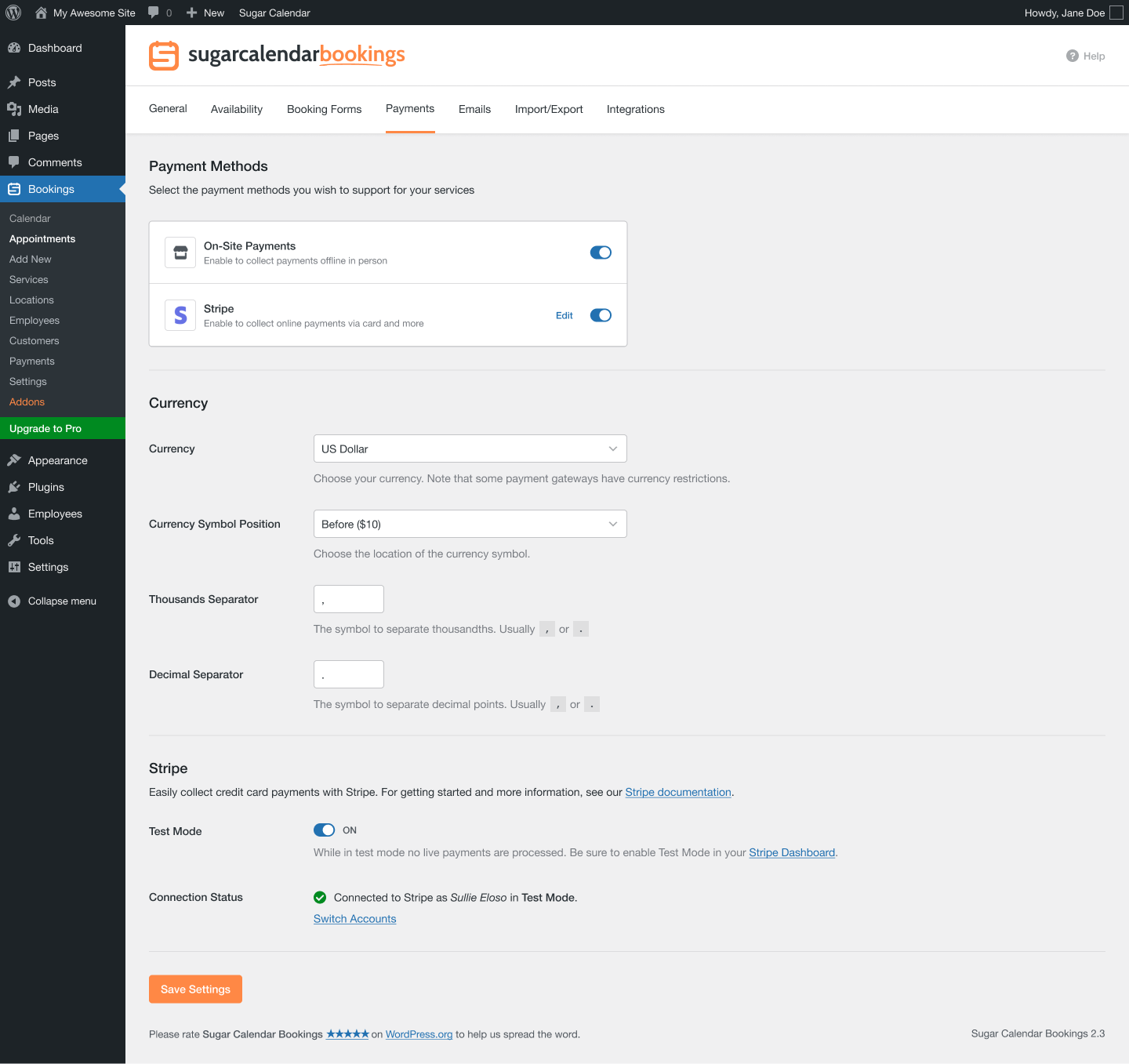 Payment checkout - Secure payment with Stripe integration on the booking form.