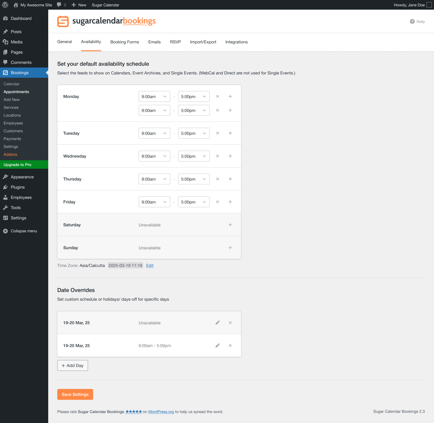 Payment settings - Configure Stripe and payment methods for your booking system.
