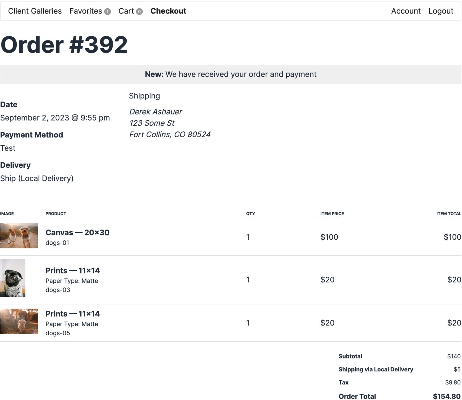 Order confirmation