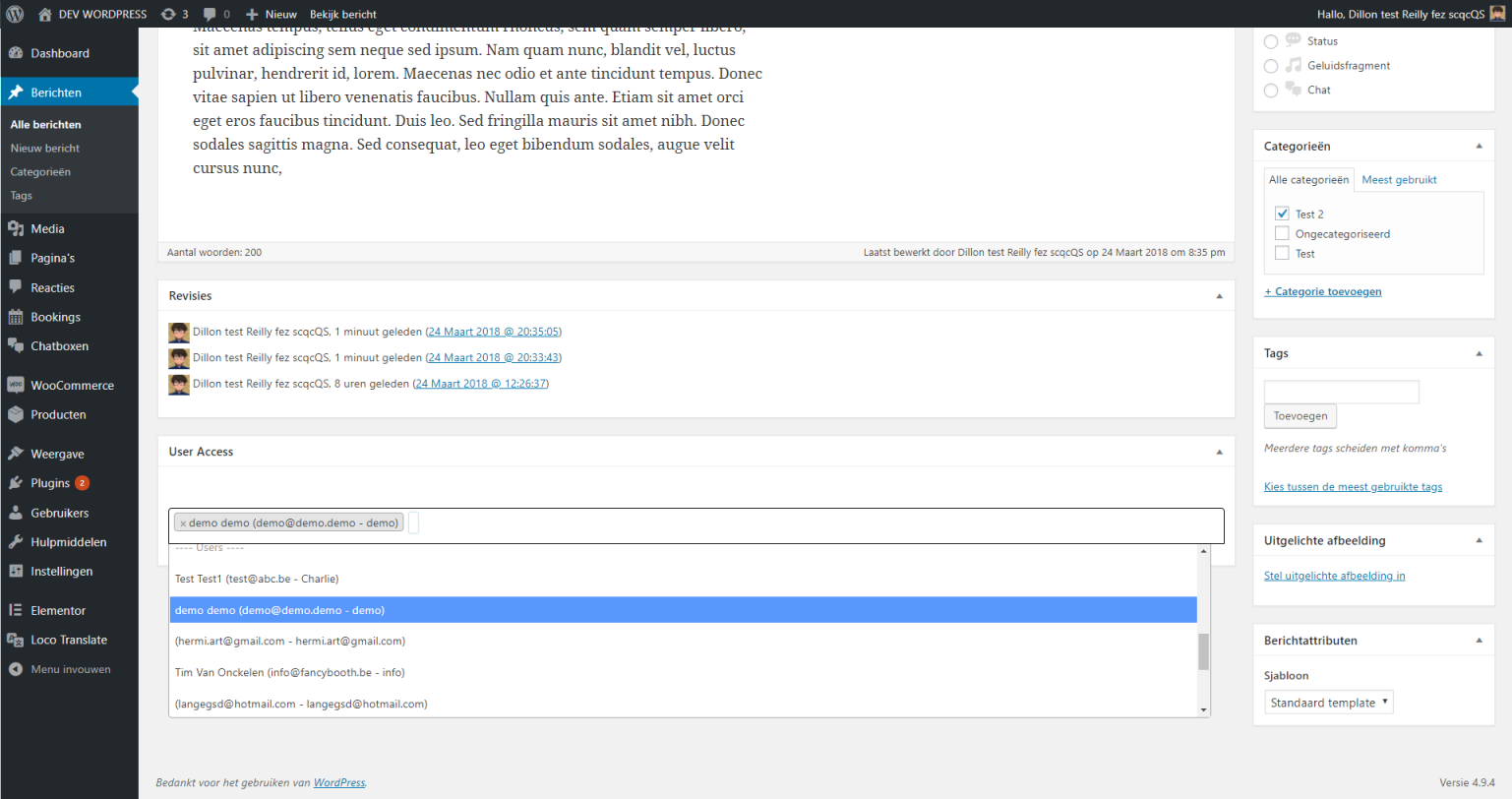 Select who can access your post on a user and role based level.