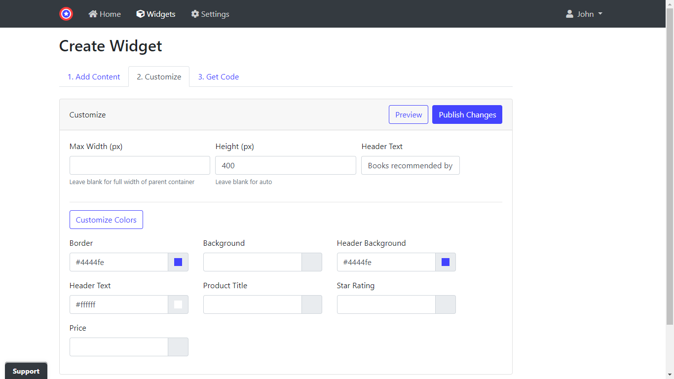Create a widget and customize in Super dashboard