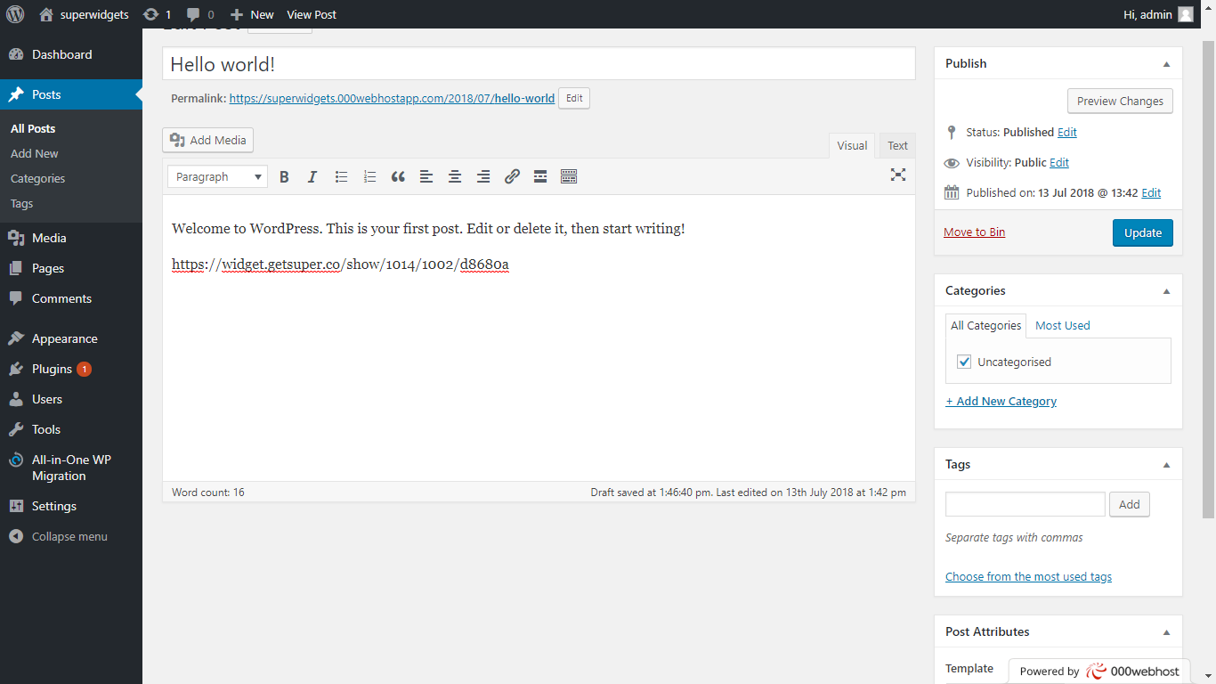 Write a post and paste a Super widget link anywhere you prefer